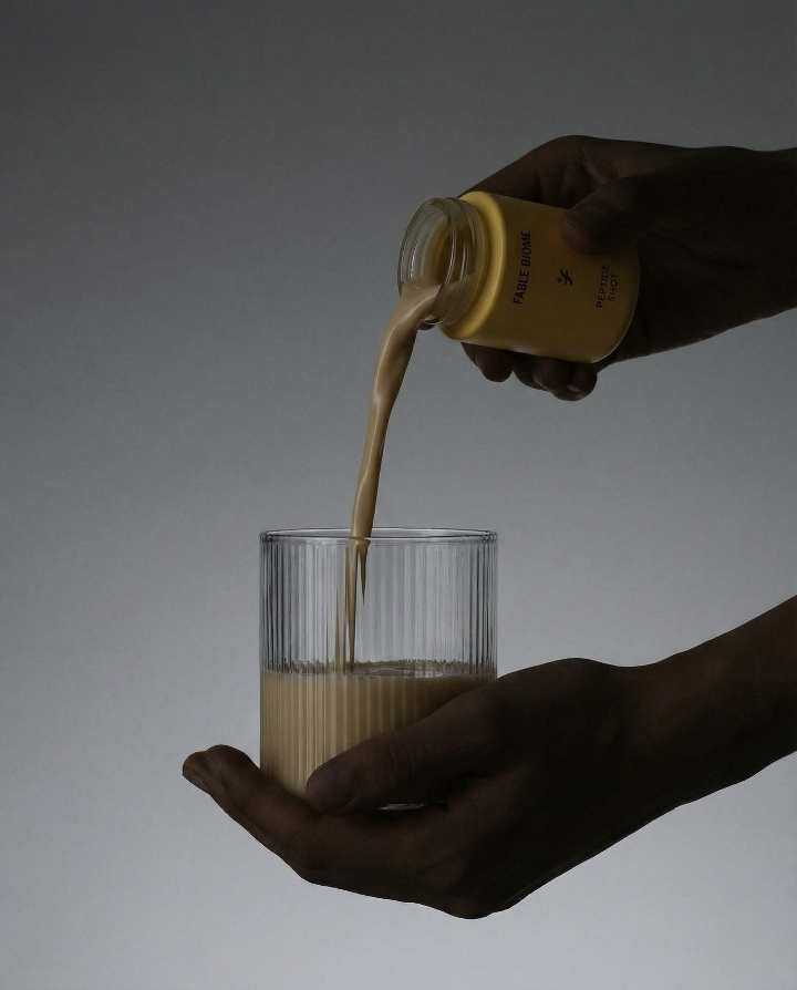 yellow shaker bottle pouring supplement into glass
